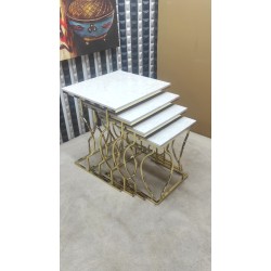 4 LÜ HAYAL GOLD (12) MERMER DESENLİ MDF MEBRAN KAPLAMA ZİGON SEHPA 