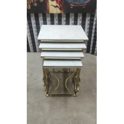 4 LÜ HAYAL GOLD (12) MERMER DESENLİ MDF MEBRAN KAPLAMA ZİGON SEHPA 