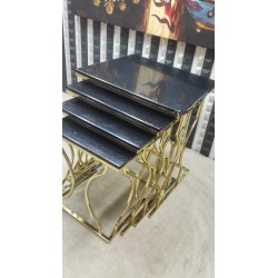4 LÜ HAYAL GOLD (927)SİYAH DESENLİ MDF ZİGON SEHPA