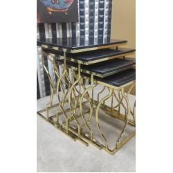 4 LÜ HAYAL GOLD (927)SİYAH DESENLİ MDF ZİGON SEHPA