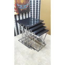 4 LÜ HAYAL GÜMÜŞ (927) SİYAH DESENLİ MDF ZİGON SEHPA