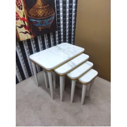 Hilal 4 lü MDF lam zigon sehpa takımı Hi-gloss Altın 