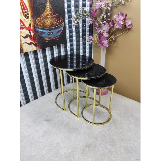 Trigon 3 lü zigon sehpa GOLD Siyah Temperli Cam Trigon 3 lü zigon sehpa GOLD Siyah Temperli Cam