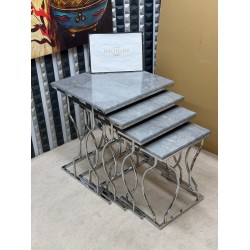 Hayal 4'lü Metal Gümüş Koyu Granit MDF Mebran Kaplama Zigon Sehpa Takımı