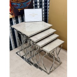Hayal 4'lü Metal Gümüş Açık Granit MDF Mebran Kaplama Zigon Sehpa Takımı