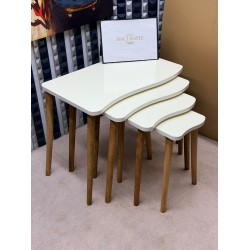 Kare Torna Krem Ahşap Ayaklı 4'lü Zigon Sehpa Seti - Modern / Dekoratif İç İçe Geçen ZigonSehpa