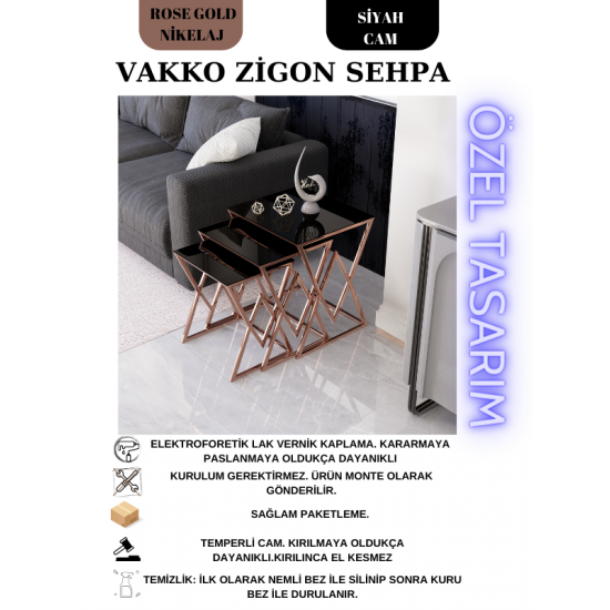 VAKKO ZİGON SEHPA BAKIR SİYAH VAKKO ZİGON SEHPA BAKIR SİYAH