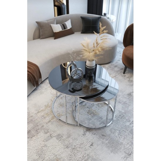 YAVRULU GÜMÜŞ FÜME AYNA 2 Lİ ORTA SEHPA MODERN TASARIMLI ORTA SEHPA YAVRULU GÜMÜŞ FÜME AYNA 2 Lİ ORTA SEHPA MODERN TASARIMLI ORTA SEHPA